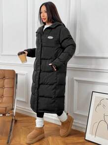 SHEIN EZwear 1 件女式休闲长款宽松连帽开衫 - 黑色 - 查看 6