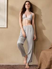 Ocili Quần dài lưng thun co giãn màu trơn cho nữ - Xám - Xem 1