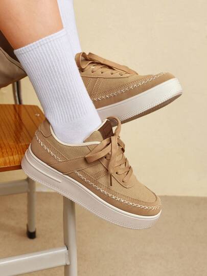 CUCCOO EASI Women's Thick Sole Lace Up Casual Sneakers, Fashionable And Versatile For Spring/ Summer Trainers