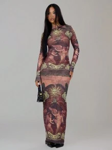 MUSERA Vestido maxi de manga larga con estampado abstracto sexy para vacaciones, primavera, verano, elegante, cumpleaños, Ibiza, invitado de boda, vacaciones, playa