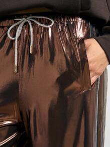 AiiRZ Weite Hose mit metallischer Optik, seitlichem Kontraststreifen und Kordel zum Binden