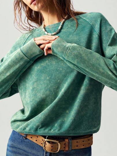 Bohemela 秋冬休闲纯色针织圆领插肩袖宽松女士卫衣