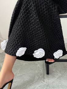 SHEIN Unity 2024 New Autumn/Winter Women's Color Block Floral Open Shoulder Elegant Textured Fishtail Dress - Black - View 6