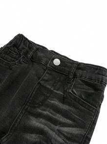 SHEIN Young Boy Distressed Black Denim Jeans With Ripped Design Details - Black - View 3