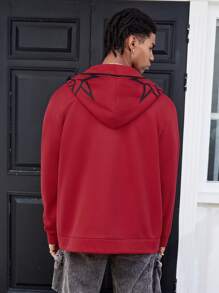 PAVTROS Manfinity Streetrush Men's Street Style Letter Print Zip-Up Hoodie, Spring And Autumn