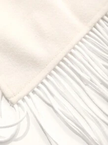 DAZY 女士优雅纯色裹身式流苏下摆半身裙，秋冬 - 米色 - 查看 9