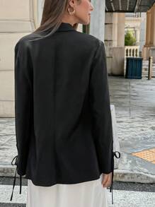 Chiquease Casual Blazer Jacket With Tie Cuff Detail - Black - View 2