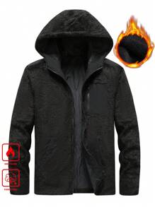 Manfinity Homme Men's Plain Zip Up Long Sleeve Fleece Hooded Jacket, Autumn/Winter - Black - View 3