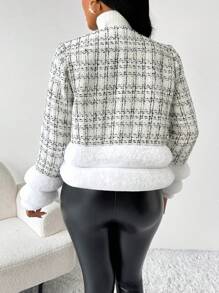 SHEIN Lady 白色长裤小香风外套毛绒踝部拼接优雅精致女士大衣