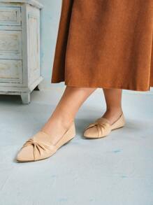 CUCCOO CURVES Women Wide Fit Apricot Casual Slip-On Flats, Plus Size New Year Holiday Valentines