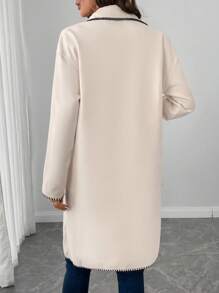 SHEIN LUNE Folding Collar Contrast Trim Ladies Casual & Work Elegant Long Coat, Warm Autumn Winter