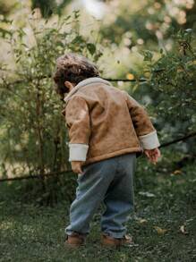 SHEIN Jaqueta com zíper quente e grossa com forro térmico para bebê menino, estilo único para bebê menino, temporada de inverno