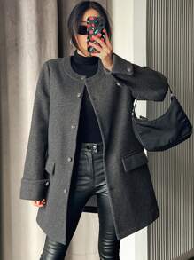 DAZY 1pc Women Solid Color Slim Fit Mid-Length Regular Jacket,Fall Women Clothes