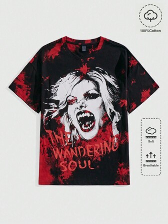 Goth Herren Rundhals Muster Lässig Alltagstragen Sommer Kurzarm T-Shirt