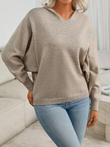 Chiquease كنزة صوفية بسيطة بغطاء للرأس أحادية اللون وأكمام طويلة، للاستخدام اليومي العادي للنساء - لون مشمشي - مشاهدة 4