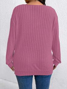 SHEIN LUNE Áo nỉ dệt kim trơn vai trễ cỡ lớn cho mùa thu - Màu Hồng Tươi - Xem 2