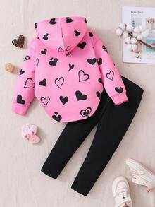 SHEIN Bộ 2 chiếc/Bộ Áo hoodie len họa tiết mèo dễ thương cho bé gái và quần dài len bó sát - Nhiều màu - Xem 3