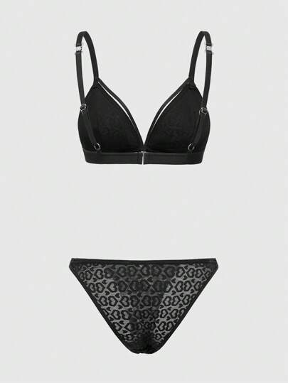 Goth Ensemble de soutien-gorge sans fil et culotte en dentelle gothique sombre pour femmes