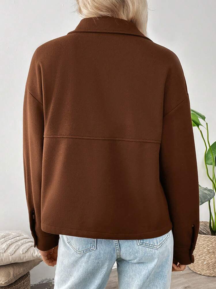 Casual Brown Loose-Fit Jacket For Women