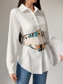 Mulvari Women's Elegant Long Sleeve Single Button Up Shirt For Commuting, Autumn - Multicolor - View 1