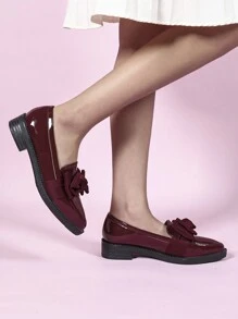 CUCCOO DOLLMOD Women's Pointed Toe Slip-On Flat Shoes With Bow, Claret Red, Academic Style, Suitable For All Seasons - Red - View 5