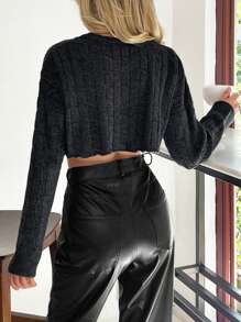 SHEIN PETITE Women Solid Cropped Knit Sweater For Autumn - Grey - View 2