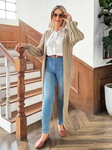 SHEIN LUNE Cárdigan largo de color liso con mangas farol, adecuado para otoño/invierno