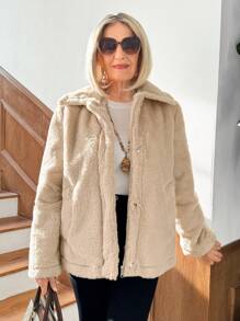 SHEIN LUNE Women's Casual Fur Collar Coat Winter Jacket Women