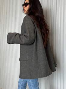 DAZY Simple Plaid Pattern Women Blazer, Fall Clothes Business Attire - Black - View 7