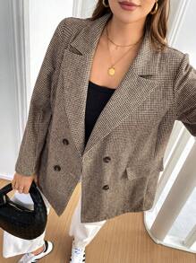 SHEIN Essnce Plus-Size Women's Blazer, Blazer, Coat,Professional Clothes,Women Outfits Women Cardigan Sweater Brown Top Spring - Brown - View 4