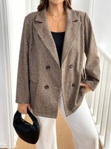 SHEIN Essnce Plus-Size Women's Blazer, Blazer, Coat,Professional Clothes,Women Outfits Women Cardigan Sweater Brown Top Spring - Brown - View 6