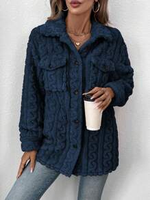 EMERY ROSE 轻盈保暖珊瑚绒法兰绒女式休闲夹克，秋冬 - 藍色 - 查看 4