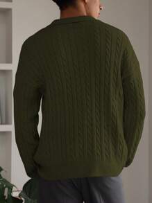 Manfinity Hypemode Men's Solid Color Front Zipper Long Sleeve Simple Knitwear, Casual For Daily Wear