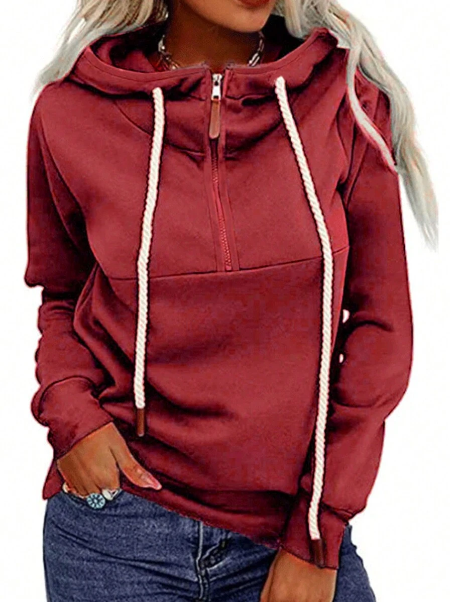 INAWLY Split Collar Zip Up Hooded Casual Sweatshirt,Long Sleeve Tops