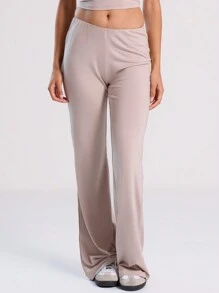Musera Sport Pantalones de tiro medio con pierna acampanada, para otoño y verano - Caqui - Ver 2