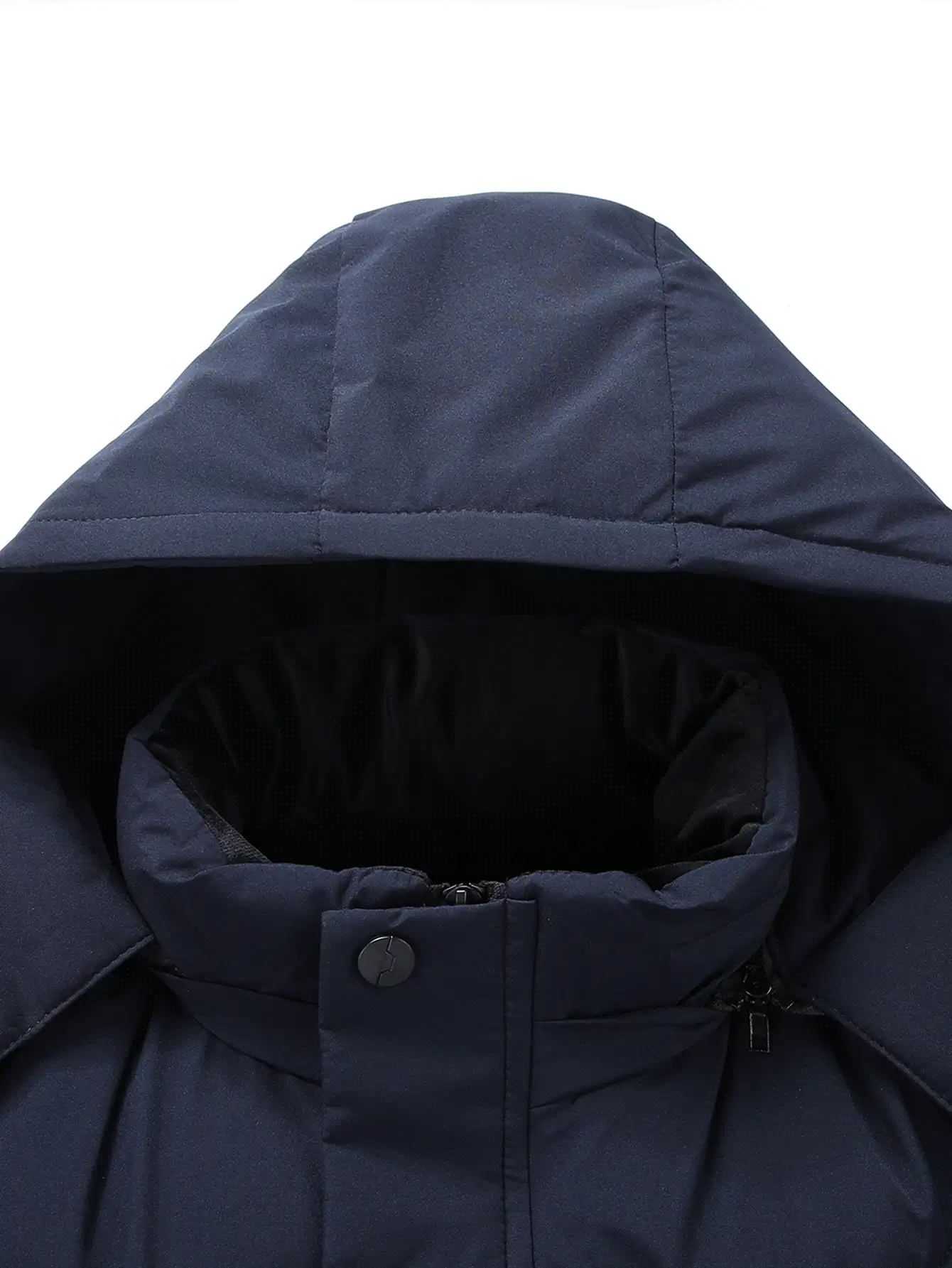 Manfinity Homme 男士纯色前拉链长袖口袋休闲连帽外套，深蓝色冬季泡泡袖外套，适合送给朋友、丈夫、男朋友的礼物