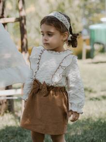 2pcs Baby Girls' Ruffle Collar Jacquard Long Sleeve Top And Skirt Set, Suitable For Outing, Spring/Autumn - Multicolor - View 1