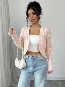 Chiquease Chaqueta corta casual de punto de un solo color para mujer, temporada de otoño