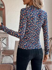 EMERY ROSE 女士花卉印花休闲立领长袖 T 恤 - 彩色 - 查看 2