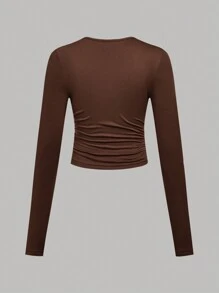 SHEIN Girlism 3pcs Teen Girl Solid Round Neck Floucing Casual Long Sleeve T-Shirt Set