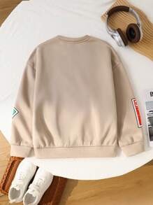 Tween Boy 休闲趣味字母图案圆领长袖卫衣，适合秋春季户外玩耍和室内休闲，性价比高 - 卡其色 - 查看 2