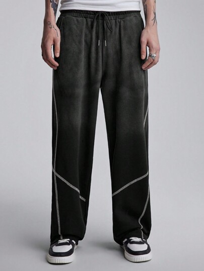 Street Life Pantalones de chándal rectos y holgados con cordón en la cintura para hombre