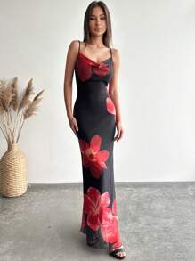 Aloruh Women Sexy V-Neck Sling Backless Mesh Floral Print Bodycon Mini Dress - Multicolor - View 6