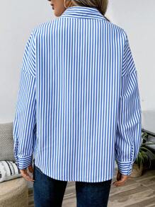 SHEIN LUNE 女士休闲条纹长袖衬衫秋季 - 彩色 - 查看 2