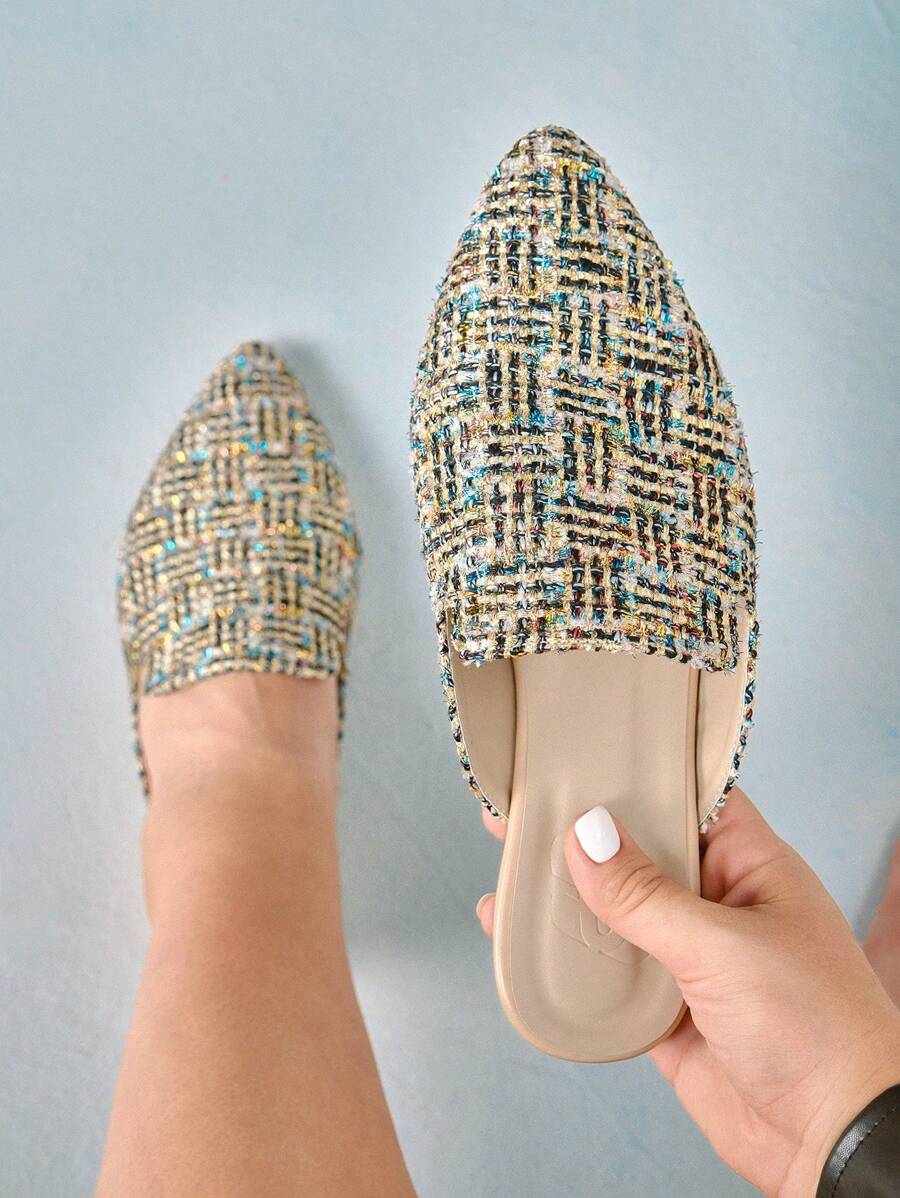 CUCCOO CURVES 宽松款女式休闲一脚蹬穆勒平底鞋，基本款通勤轻便乐福鞋，加大码 - 彩色 - 查看 1