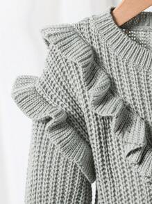 SHEIN Đầm len polyester dày dặn cho bé gái, cổ tròn, có bèo nhún, thời trang và dễ thương, thích hợp cho tiệc tùng và đi chơi, mùa thu/đông. - Xám - Xem 3