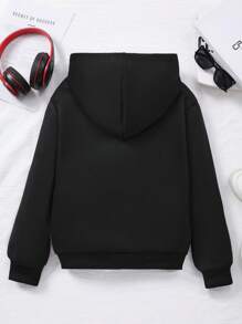 Sparklyn Tween Girl Bear Print Hooded Long Sleeve Sweatshirt - Black - View 2