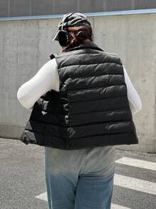 SHEIN EZwear Gesteppte Weste mit Stehkragen in Große Größen, Classic Reißverschluss, warm für Herbst & Winter