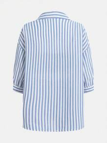 SHEIN Essnce 3pcs/Set Women Striped Drop Shoulder Long Sleeve Shirt, Solid Camisole Tank Top And Shorts Casual Outfit, Autumn