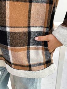 SHEIN Essnce Abrigo holgado a cuadros cálido de talla grande para mujeres en otoño e invierno, ropa de mujer de invierno, abrigos térmicos para tiempo frío, prendas de vestir para clima frío